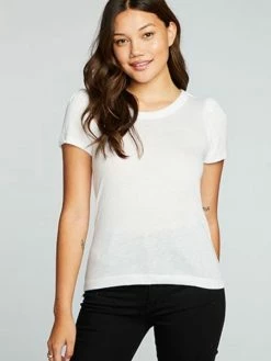 CHASER Tops Bella Jersey White Shirred Puff Sleeve Easy Tee