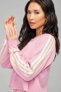 Wildfox Homestead Stripes World Tour Crop Sweatshirt Tops