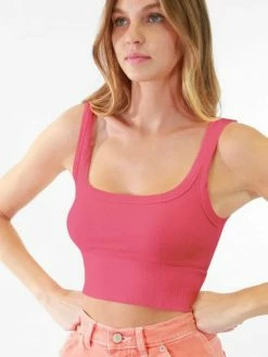 Nikibiki Lena Chevron Ribbed Bubble Gum Crop Top Tops