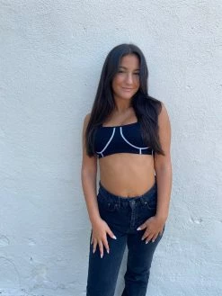 Suzette Tops Ribbed Contrast Black Bralette