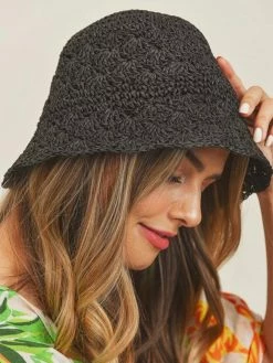 Luna Chick Sales 12 Fame Accessories Hats & Beanies Handmade Black Crochet Straw Bucket Hat