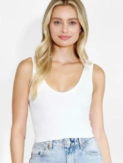 Nikibiki Tops Cali Reversible White Herringbone Crop Top