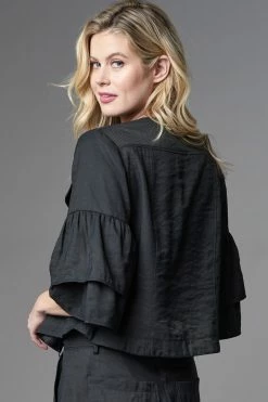 Lola & Sophie Outerwear Linen Twill Ruffle Sleeve Jacket