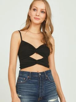 Vintage Havana Double Twist Front Black Tank Top Tops