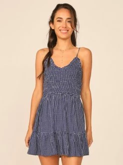 Vintage Havana Dresses Gingham Navy White Smocked Dress
