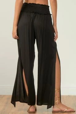 Elan Black Smocked Waist Wide Leg Pant