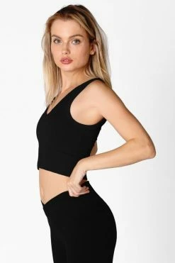 Nikibiki Cali Reversible Black Herringbone Crop Top
