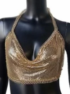 Lunachick Tops Bello Gold Metallic Halter Top