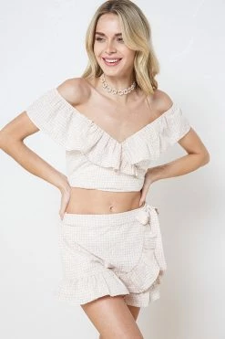 ILLA ILLA Joelle Taupe Seersucker Set Tops