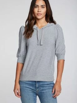 CHASER Rpet Cozy Knit Grey Hoodie Tops