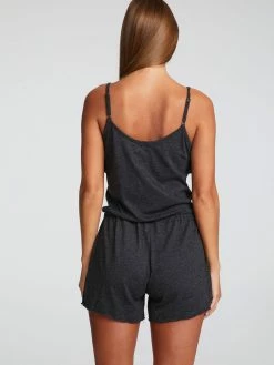 CHASER Triblend Jersey Black Ruffle Front Romper