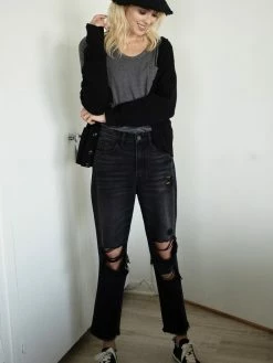 Flying Monkey Bottoms Vintage Black Super High Rise Crop Straight Jean