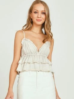 Vintage Havana Soft Tan Streaky Tencel Ruffle Tank Top