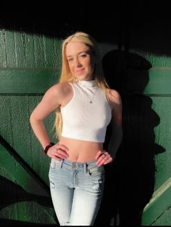 Suzette Sleeveless Mock Rib White Crop Top Tops