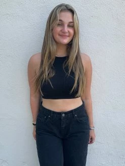 Suzette Ribbed Black Halter Crop Top