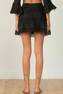 Elan Black Embroidered Lace Trim Mini Skirt Bottoms