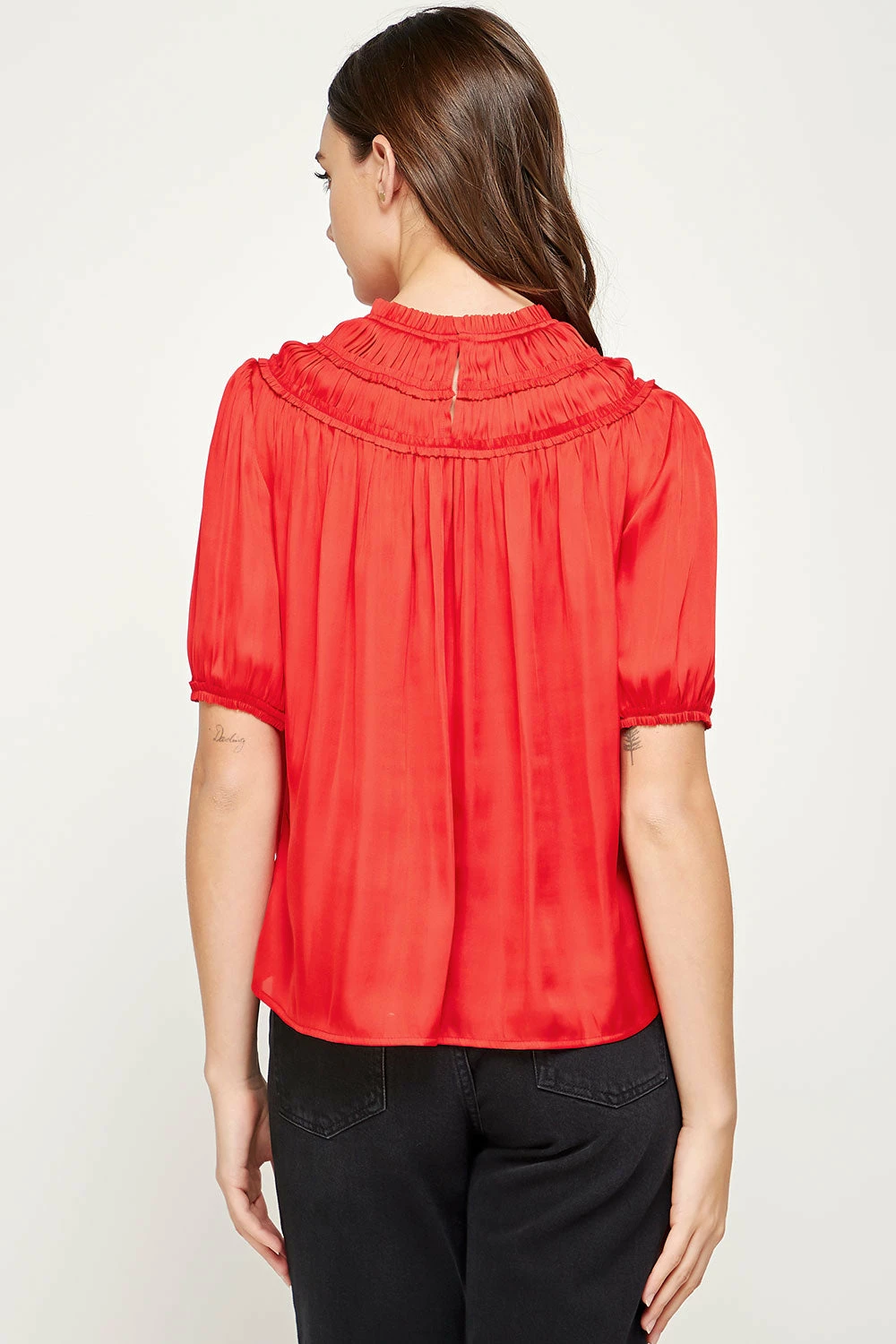 Strut And Bolt Bonita Puff Sleeve Red Satin Top 4 Strut And Bolt Bonita Puff Sleeve Red Satin Top