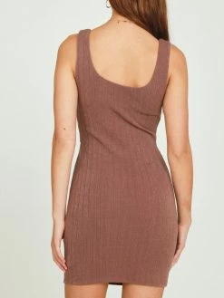 Vintage Havana Twist Front Cutout Brown Dress