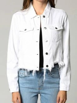 Hidden Jeans Rebel White Fitted Frayed Hem Denim Jacket