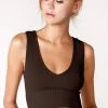 Nikibiki Tops Aria Chocolate Deep V-Neck Crop Top