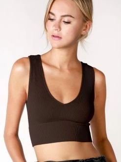 Nikibiki Tops Aria Chocolate Deep V-Neck Crop Top