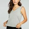 CHASER Rpet Vintage Grey Jersey Double V Ruffle Muscle Tank