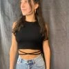 Suzette Ribbed Wrap Around Tie Waist Black Crop Tops 1 Suzette Ribbed Wrap Around Tie Waist Black Crop Tops