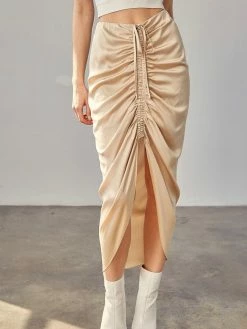 Mustard Seed Sonia Ruched Champagne Midi Skirt Bottoms
