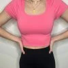Nikibiki Lia Short Sleeve Bubble Gum Square Neck Crop Top Tops 2 Nikibiki Lia Short Sleeve Bubble Gum Square Neck Crop Top Tops