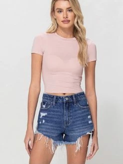 Vervet Bottoms Blake Destroyed Hem Boyfriend Denim Short