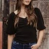 Veronica M. Black Monaco Puff Sleeve Ity Top Tops