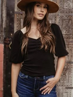 Veronica M. Black Monaco Puff Sleeve Ity Top Tops