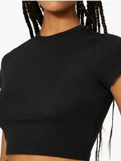 WeWoreWhat Cropped Black Baby Tee Waffle Knit Tops