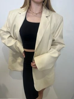 Beige Botany Hollis Cream Faux Leather Jacket