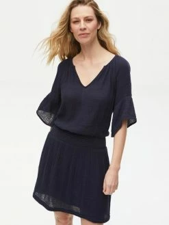 Michael Stars Katelyn Gauze Navy Ruffle Sleeve Dress