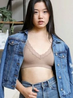 Leto Accessories Lace Trim Padded Mocha Bralette