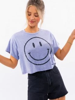 Le Lis Be Happy Denim Crop Tee Tops