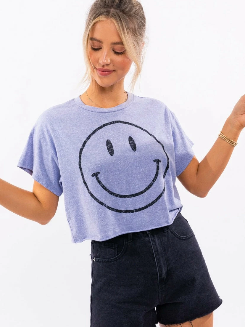 Le Lis Be Happy Denim Crop Tee Tops 3 Le Lis Be Happy Denim Crop Tee Tops