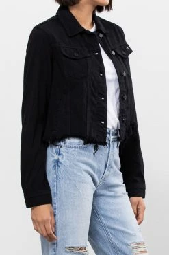 Hidden Jeans Rebel Black Fitted Frayed Hem Denim Jacket