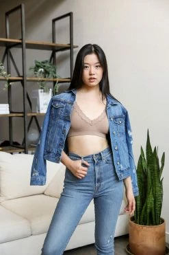 Leto Accessories Lace Trim Padded Mocha Bralette