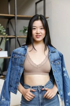 Leto Accessories Lace Trim Padded Mocha Bralette