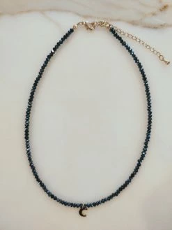 Rae & Jade ACCESSORIES Crescent Moon Navy Beaded Choker