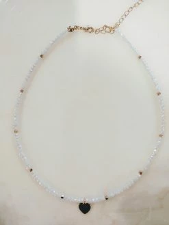 Rae & Jade White Bead Dangle Heart Choker ACCESSORIES